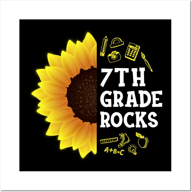 Sunflower 7th Grade Rocks Shirt Teacher Student Kid Back To School Wall Art by hardyhtud